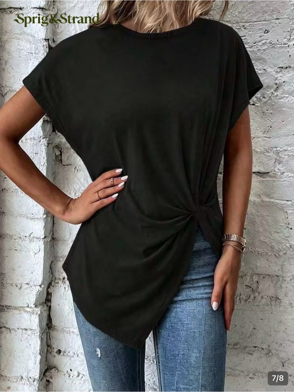 SHEIN Black Short Sleeve Knot-Front Tee (*see note)